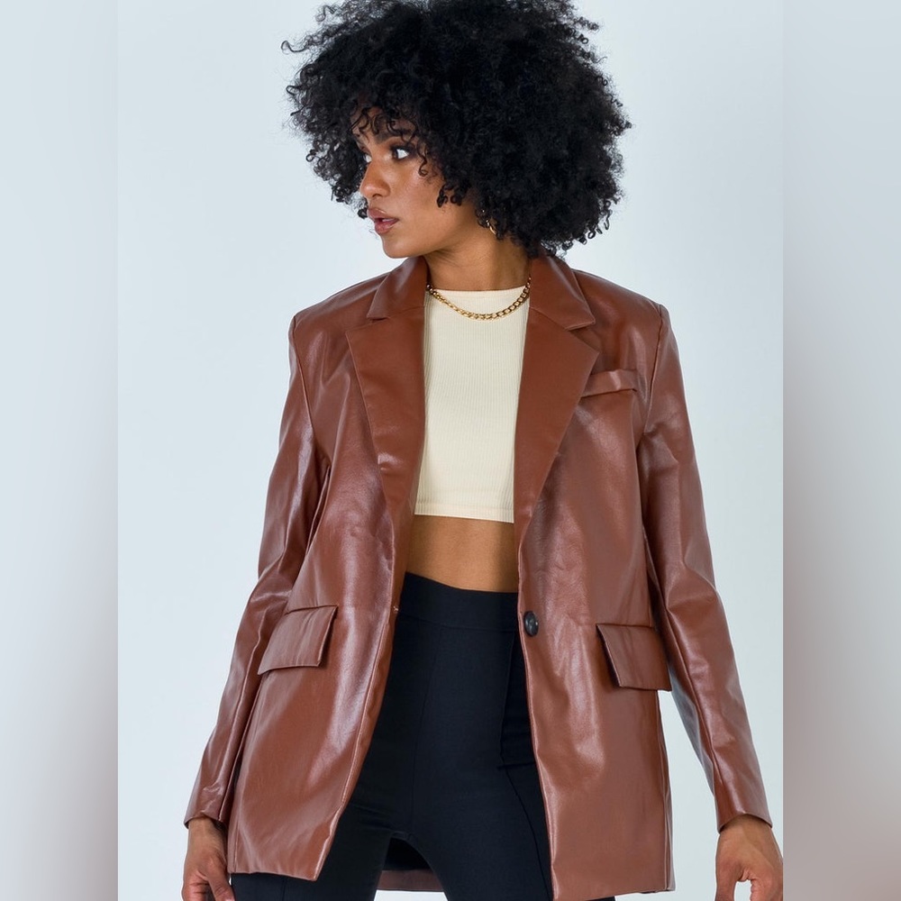 Princess Polly Jocelyn Faux Leather Blazer in Brown Size XS/S New with tag - Picture 8 of 16
